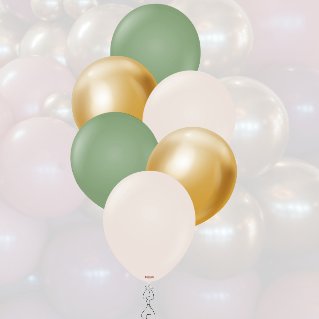 Ballon-Mix 12" | 30cm | Eukalyptus-White Sand-Mirror Gold