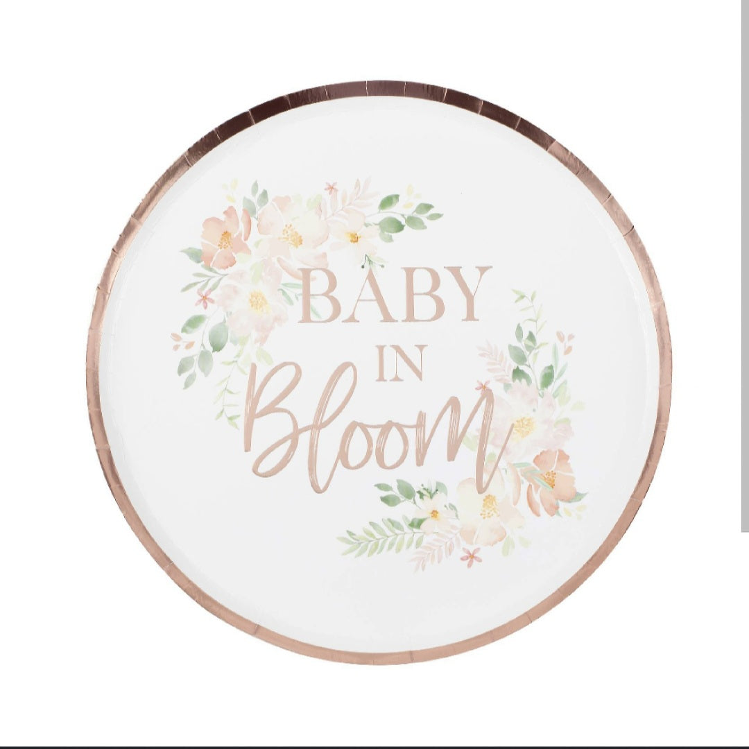 Pappteller | 8 Stück | Baby in Bloom | Roségold