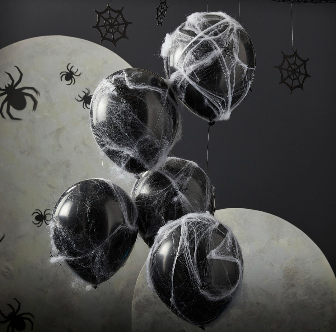 Ballon-Set 5er Pack 12" | 30cm | inkl. Spinnweben und Spinnen