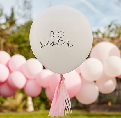 Big Sister Ballon mit rosa Quasten | Weiß | 18" | 45cm |