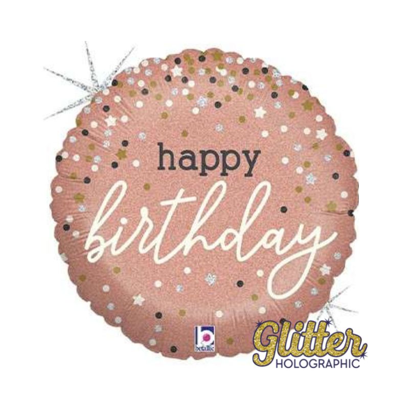 Happy Birthday Rosè Glitter Holo | 46cm
